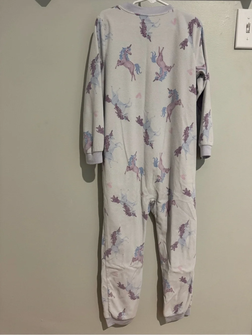 Size 7 Carter's Fleece Cream One-Piece Pajama with Purple and Blue Unicorns